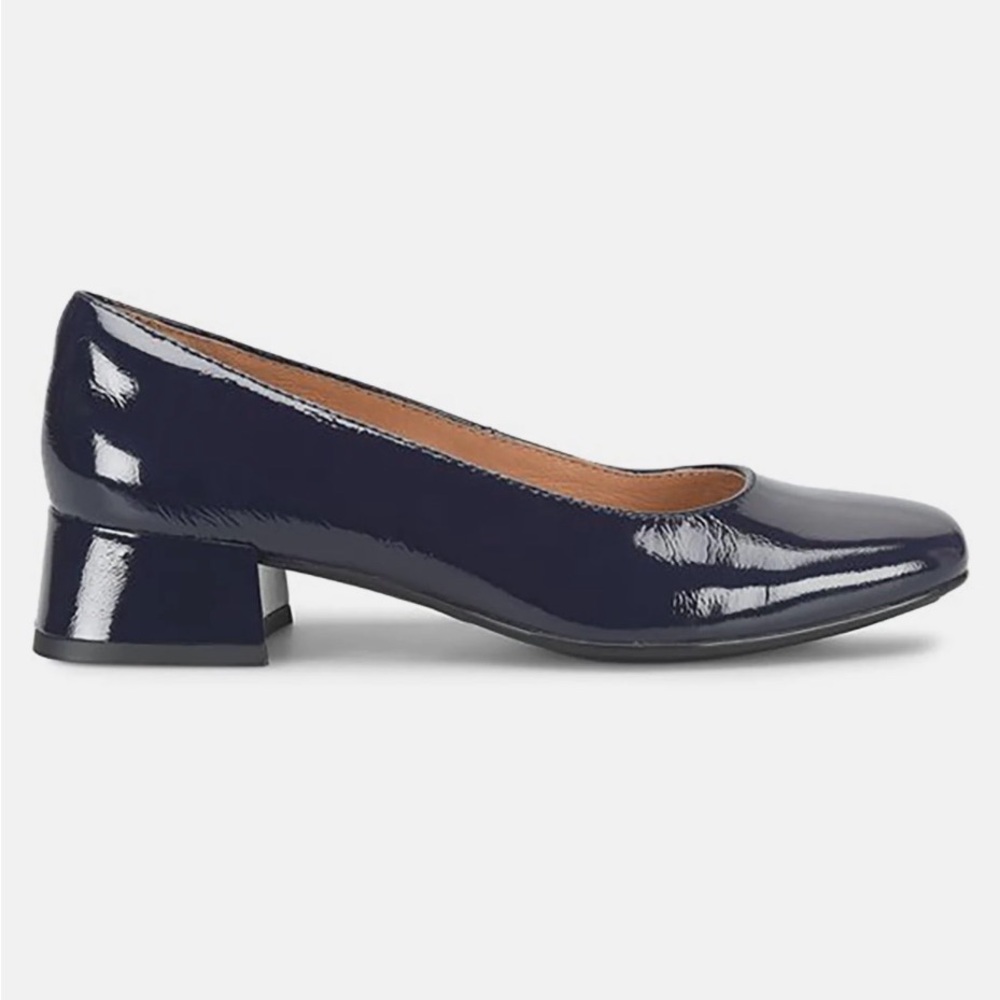 Sofft Lillian Patent Low Block Heel Pump in Navy